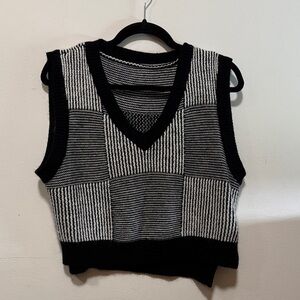 Black & White Striped Knit V-Neck Sweater Vest